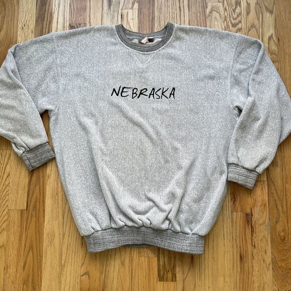 Men's Vintage 90s Quality Goods Nebraska Gray Crewneck Pullover Sweatshirt Sz XL - Picture 1 of 3